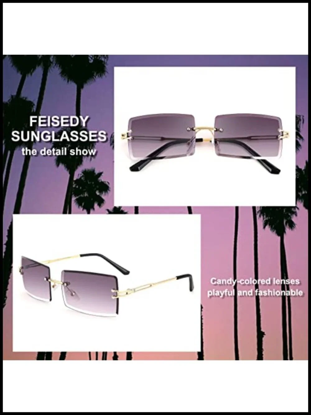 Vintage Rimless Sunglasses Rectangular Frameless Candy Color Glasses UV400 Metal